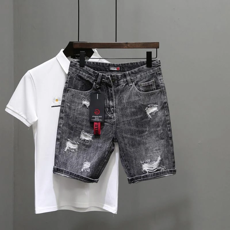 Short en jean déchiré extensib - Men'S Accessories For Jeans avis et prix